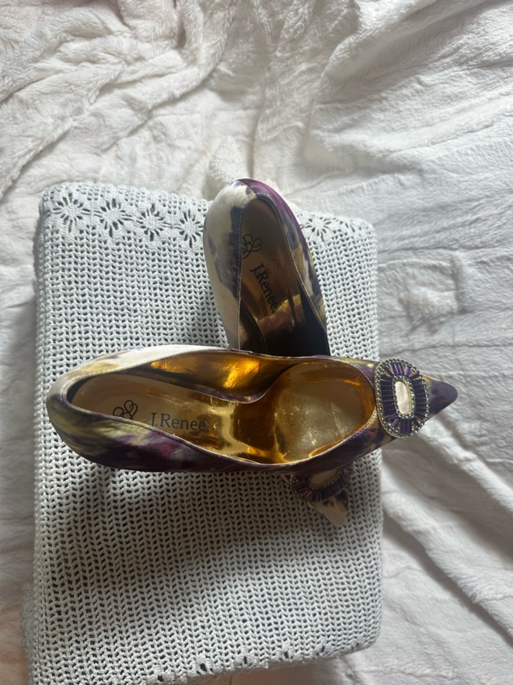 J.Renee Purple Satin Pointed Toe Pumps with Rhinestone Buckle size 10W